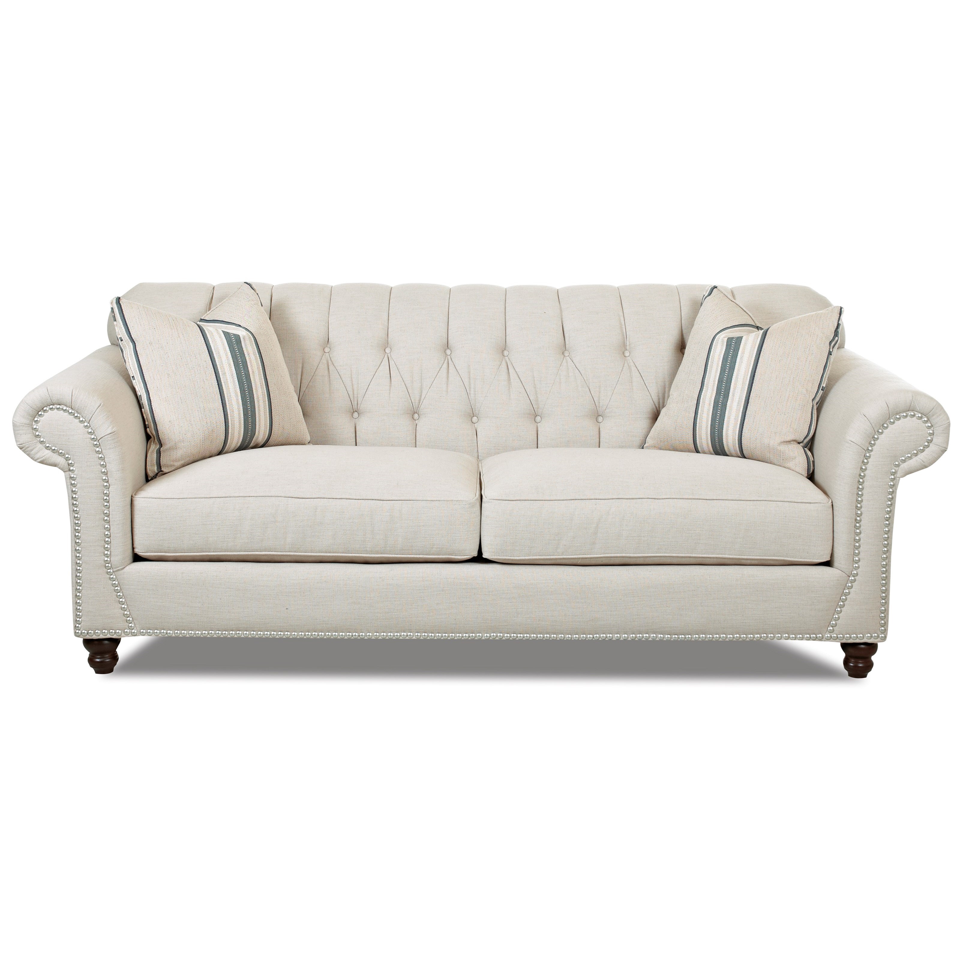 Klaussner Flynn Traditional Sofa with Button Tufted Back, Rolled Arms